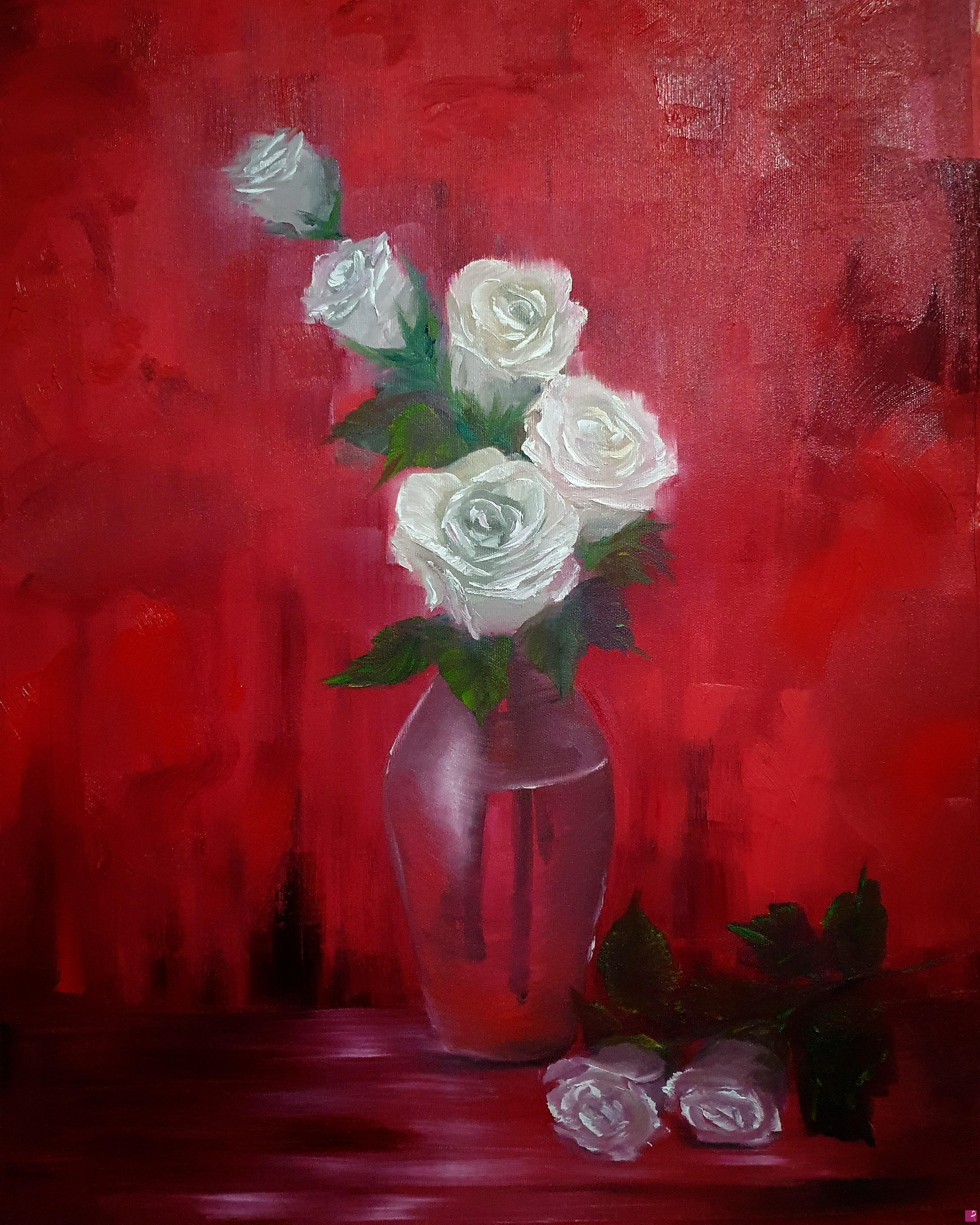 quadri in vendita online - White roses in a vase 