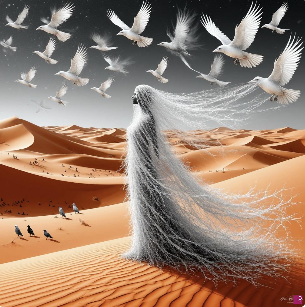 quadri in vendita online - White women in desert 