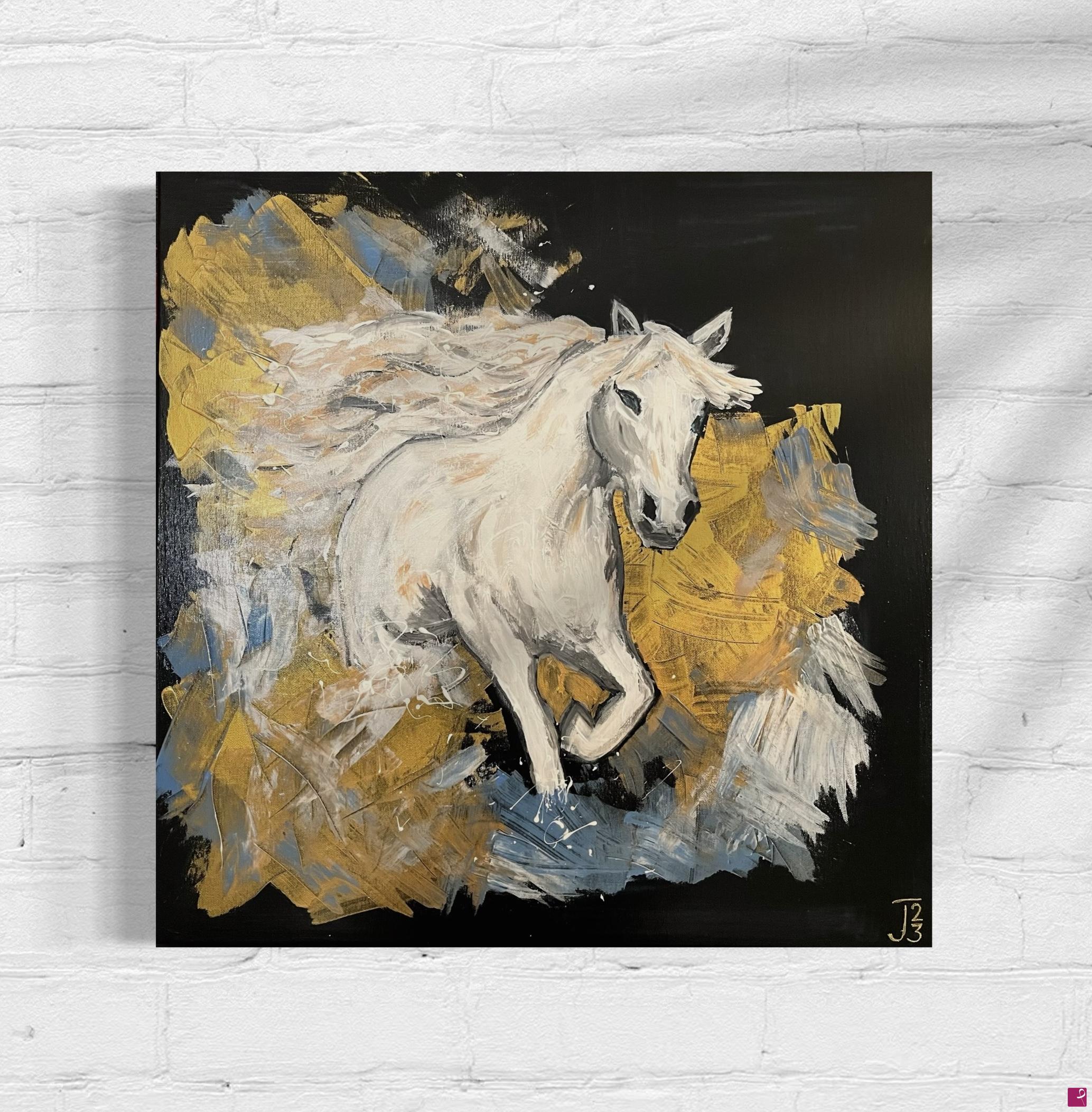 quadri in vendita online - Wild White Mustang