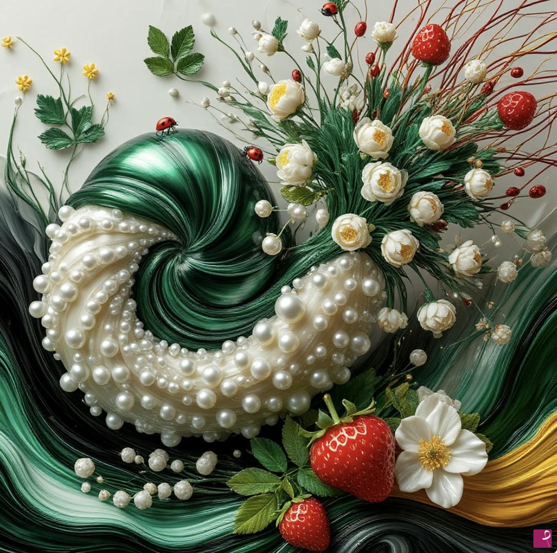 quadri in vendita online - Wildflowers, strawberries, beads