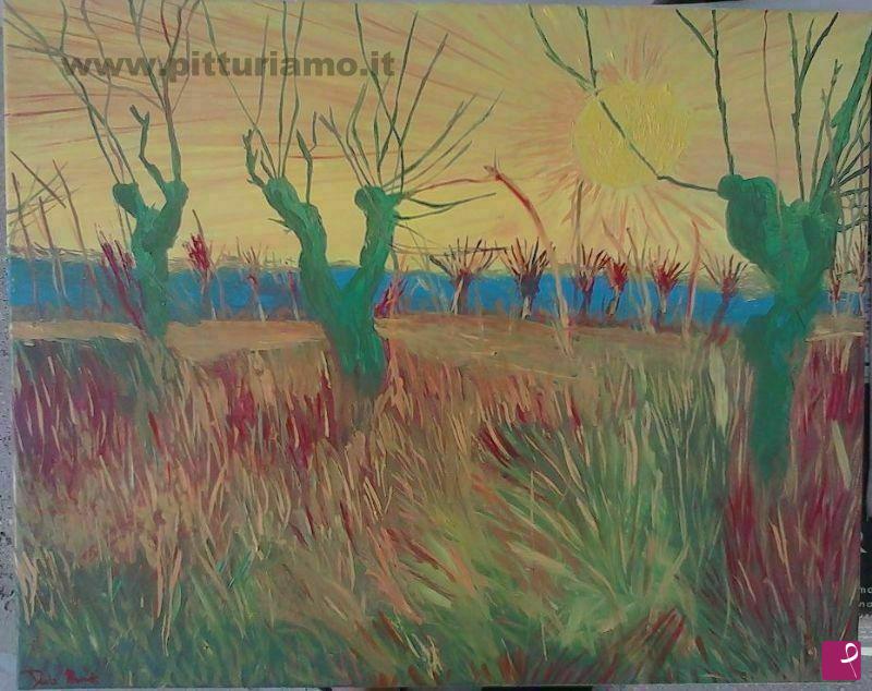 quadri in vendita online - Willows at sunset for me