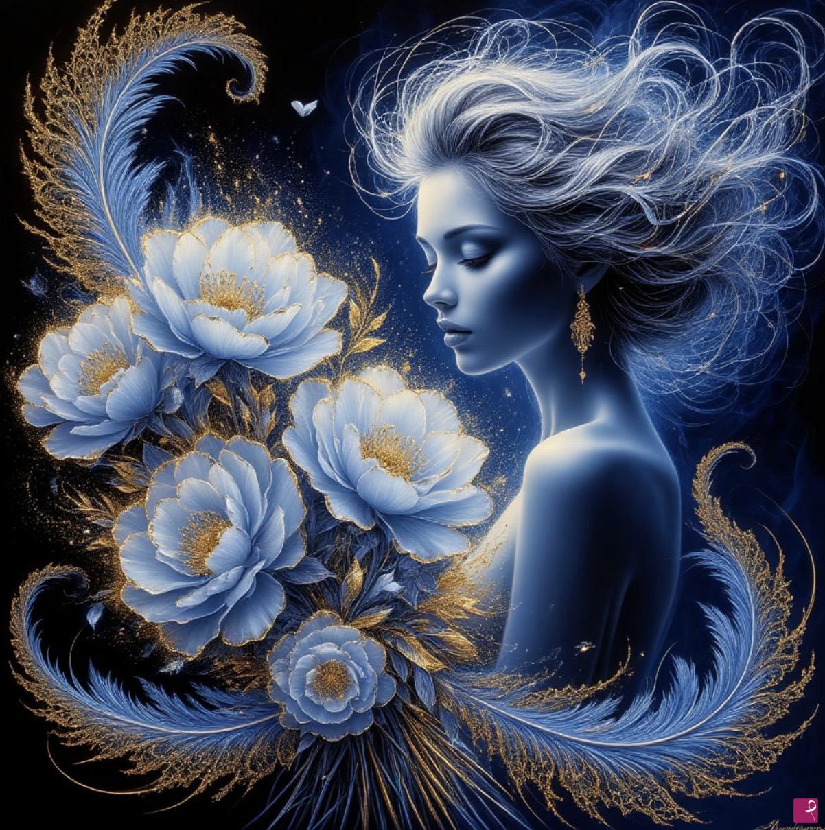 quadri in vendita online - Wind, flowers, girl 