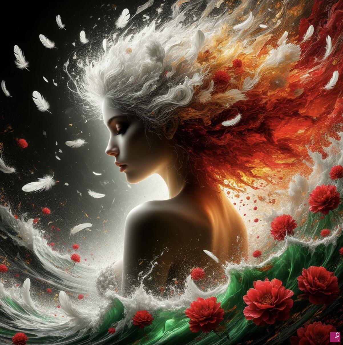 quadri in vendita online - Wind, girl, flowers 