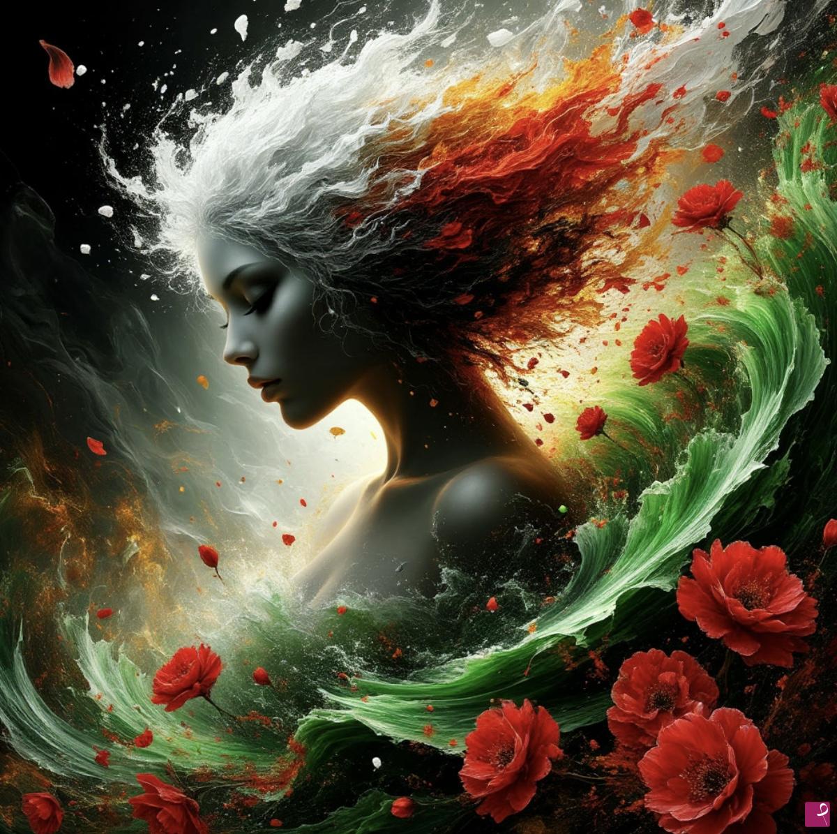 quadri in vendita online - Wind, girl, many flowers 