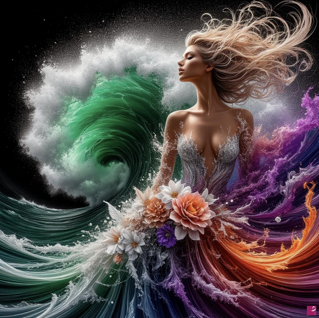 quadri in vendita online - Wind, sea waves and girl 