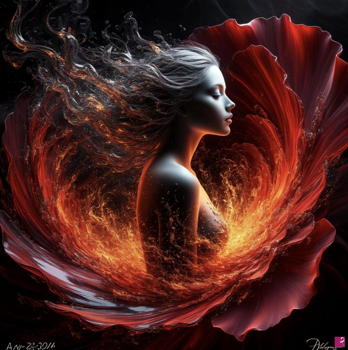 quadri in vendita online - Wind,rose,fire, girl 