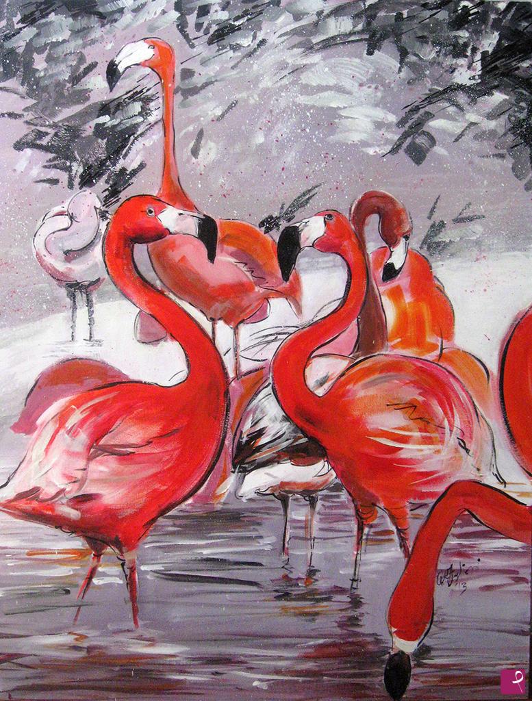 quadri in vendita online - Winter flamingos