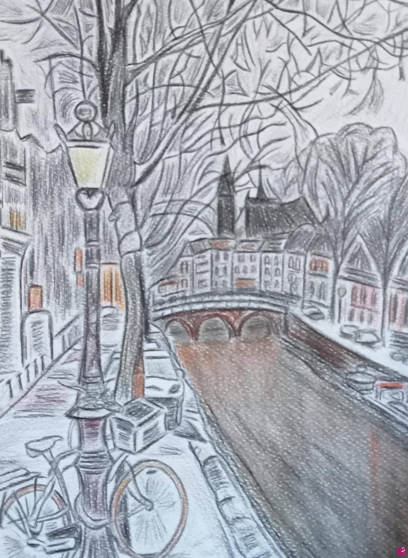 quadri in vendita online - "Winter postcard-Amsterdam"