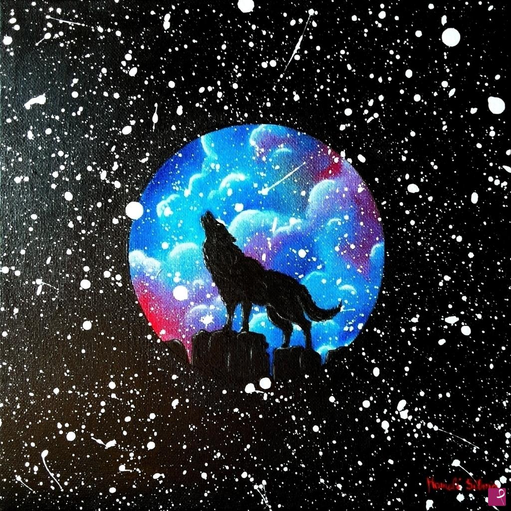 quadri in vendita online - Wolf in space
