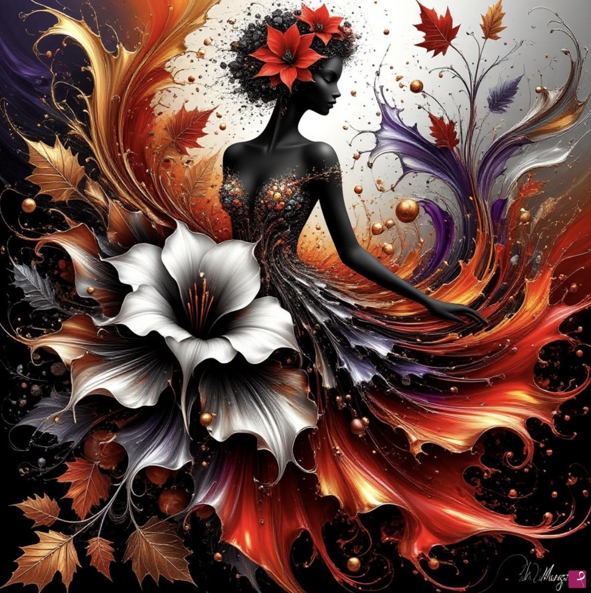quadri in vendita online - Woman and big flower 