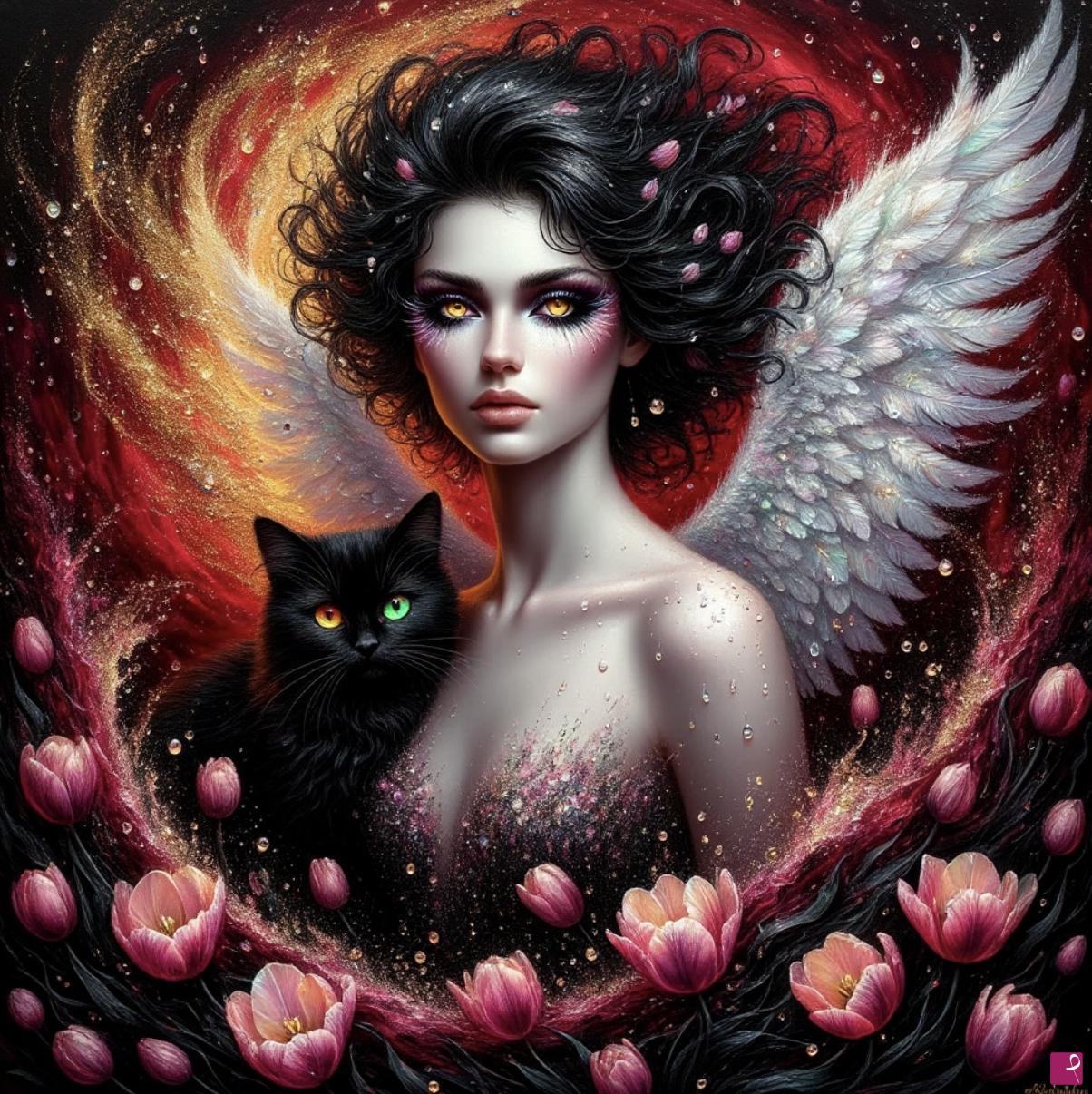quadri in vendita online - Woman and cat