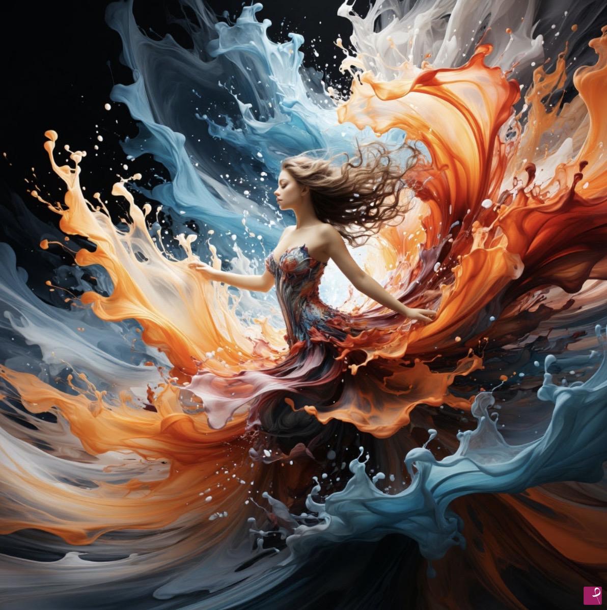 quadri in vendita online - Woman and colour waves