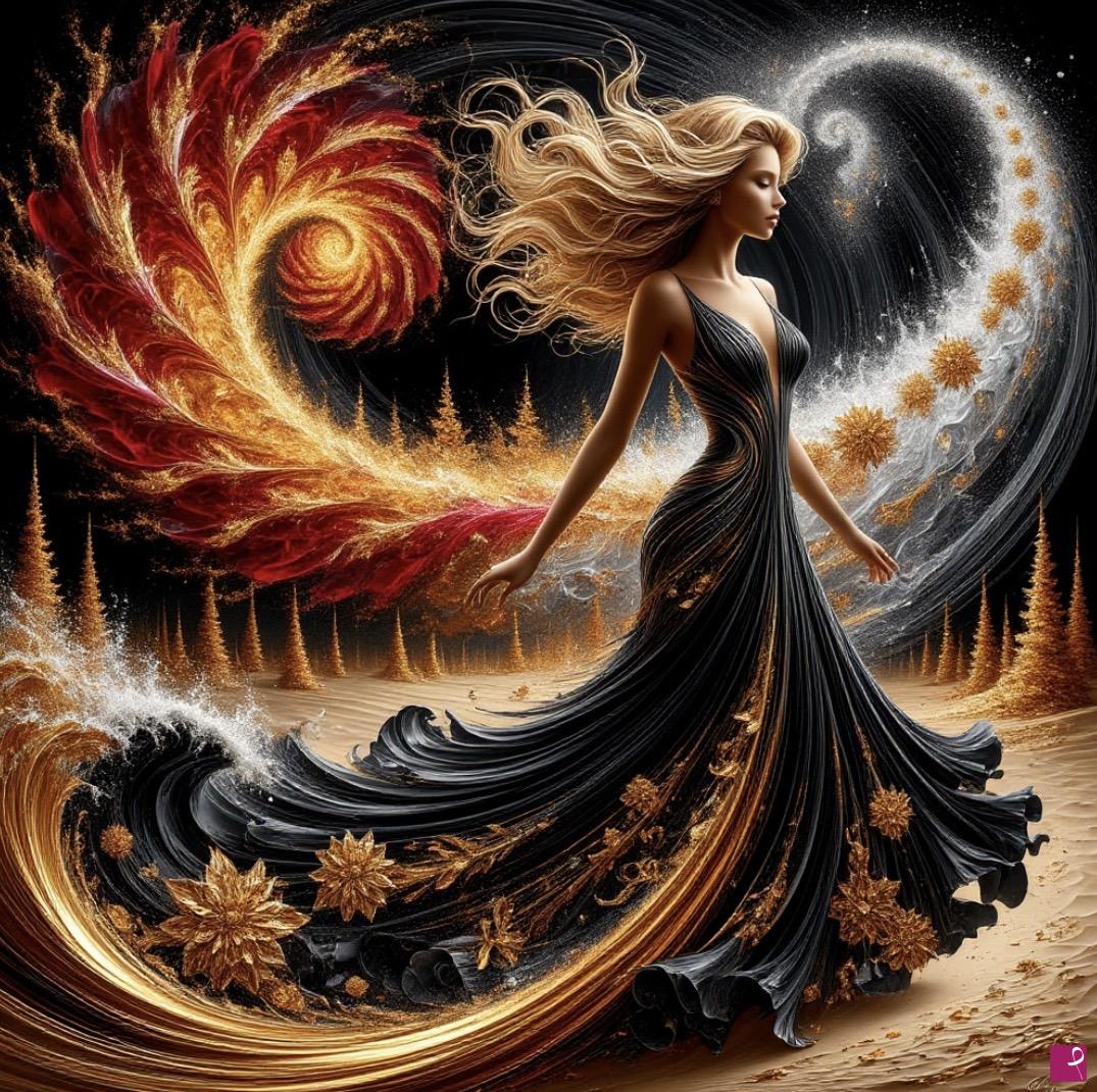 quadri in vendita online - Woman and coloured tornado 