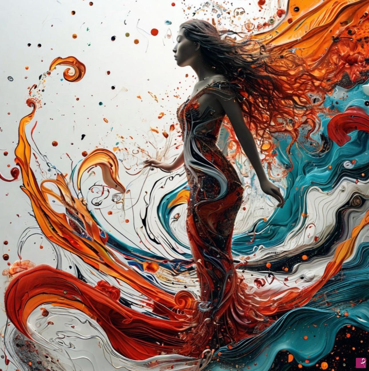 quadri in vendita online - Woman and coloured water 