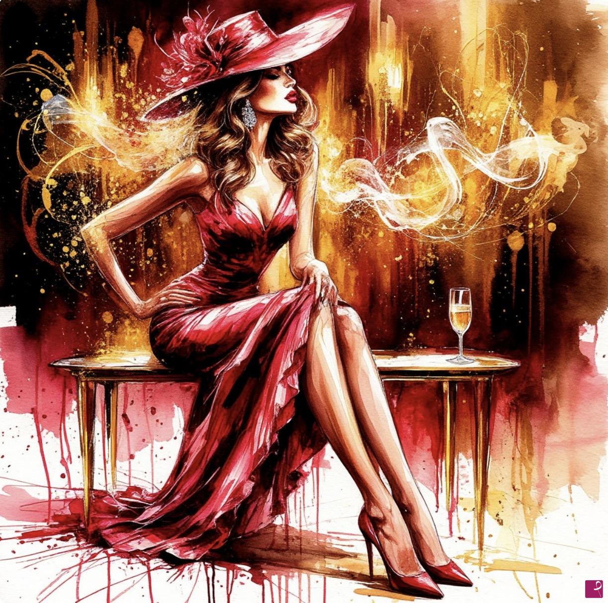 quadri in vendita online - Woman and glass of wine