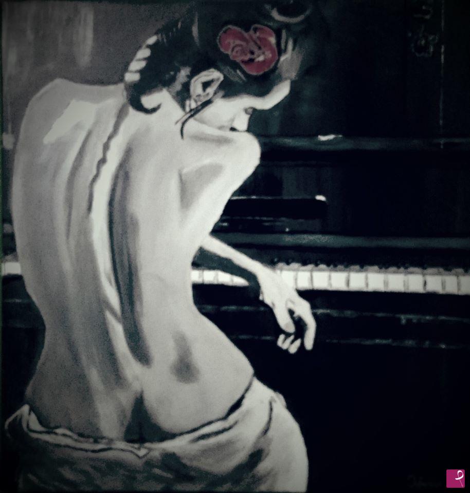 quadri in vendita online - Woman and piano