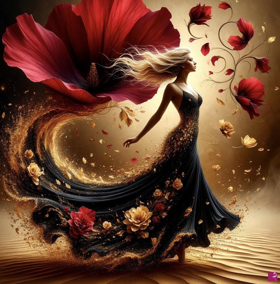 quadri in vendita online - Woman and rad flower 