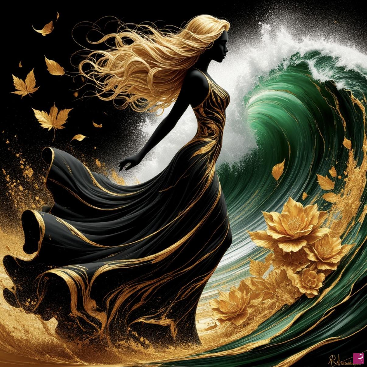 quadri in vendita online - Woman and ran waves 