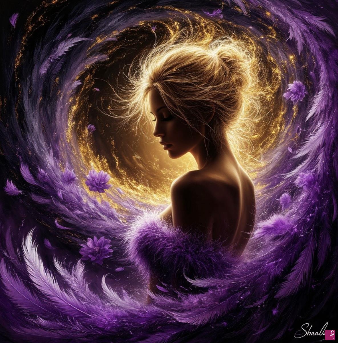 quadri in vendita online - Woman and tornado from flowers