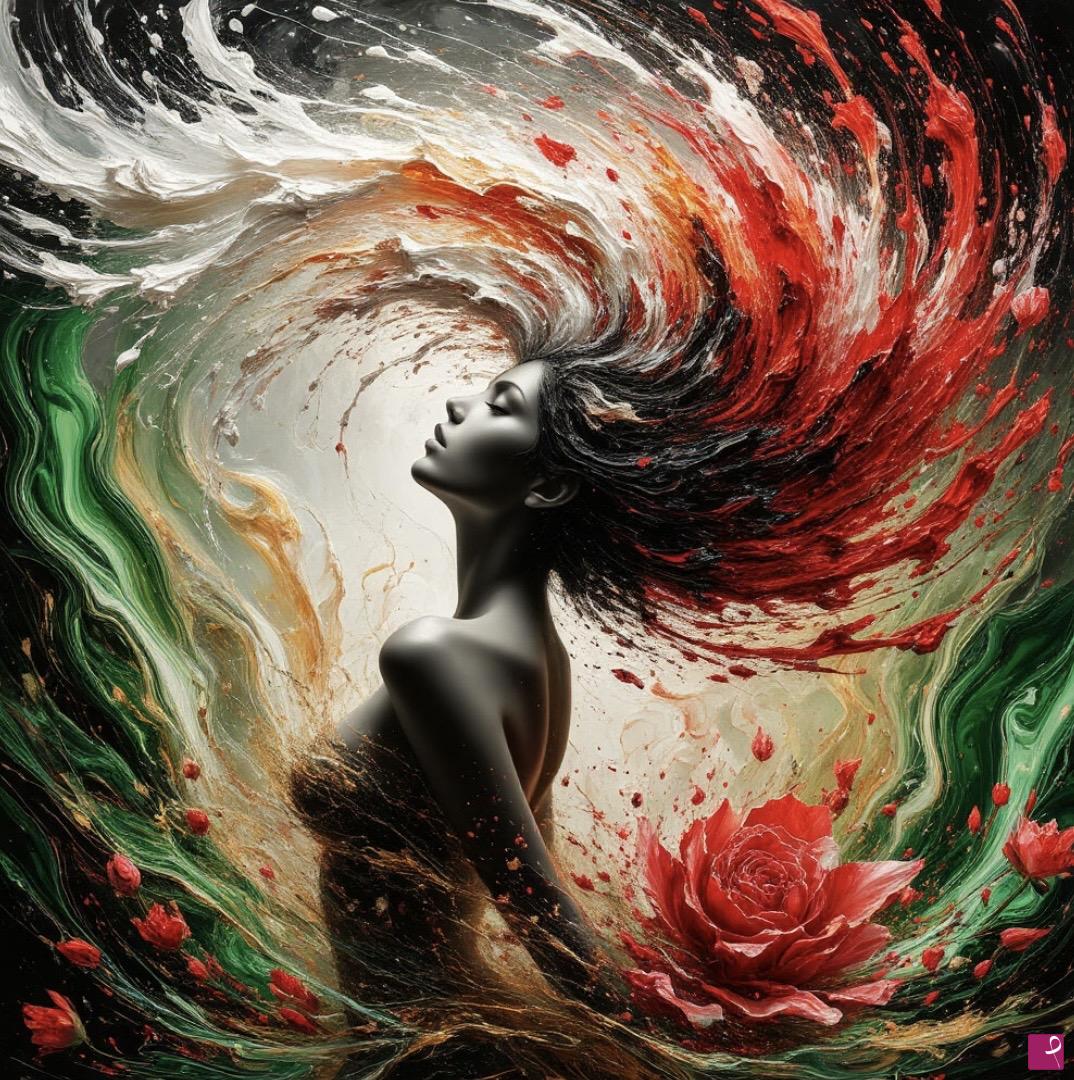 quadri in vendita online - Woman and tornado in she hair 