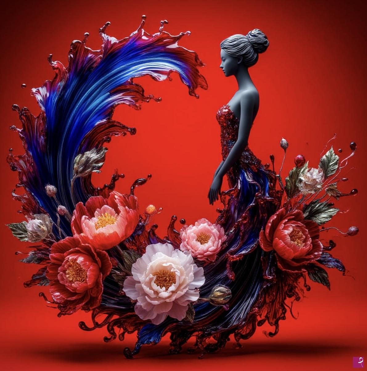 quadri in vendita online - Woman and wave from flowers