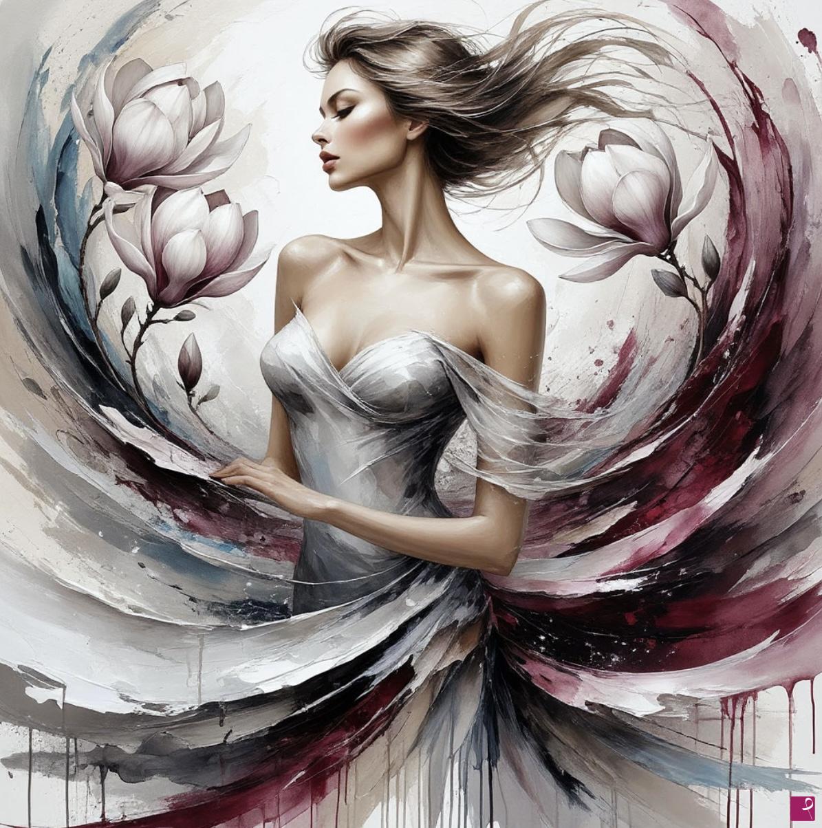 quadri in vendita online - Woman and white flowers 2