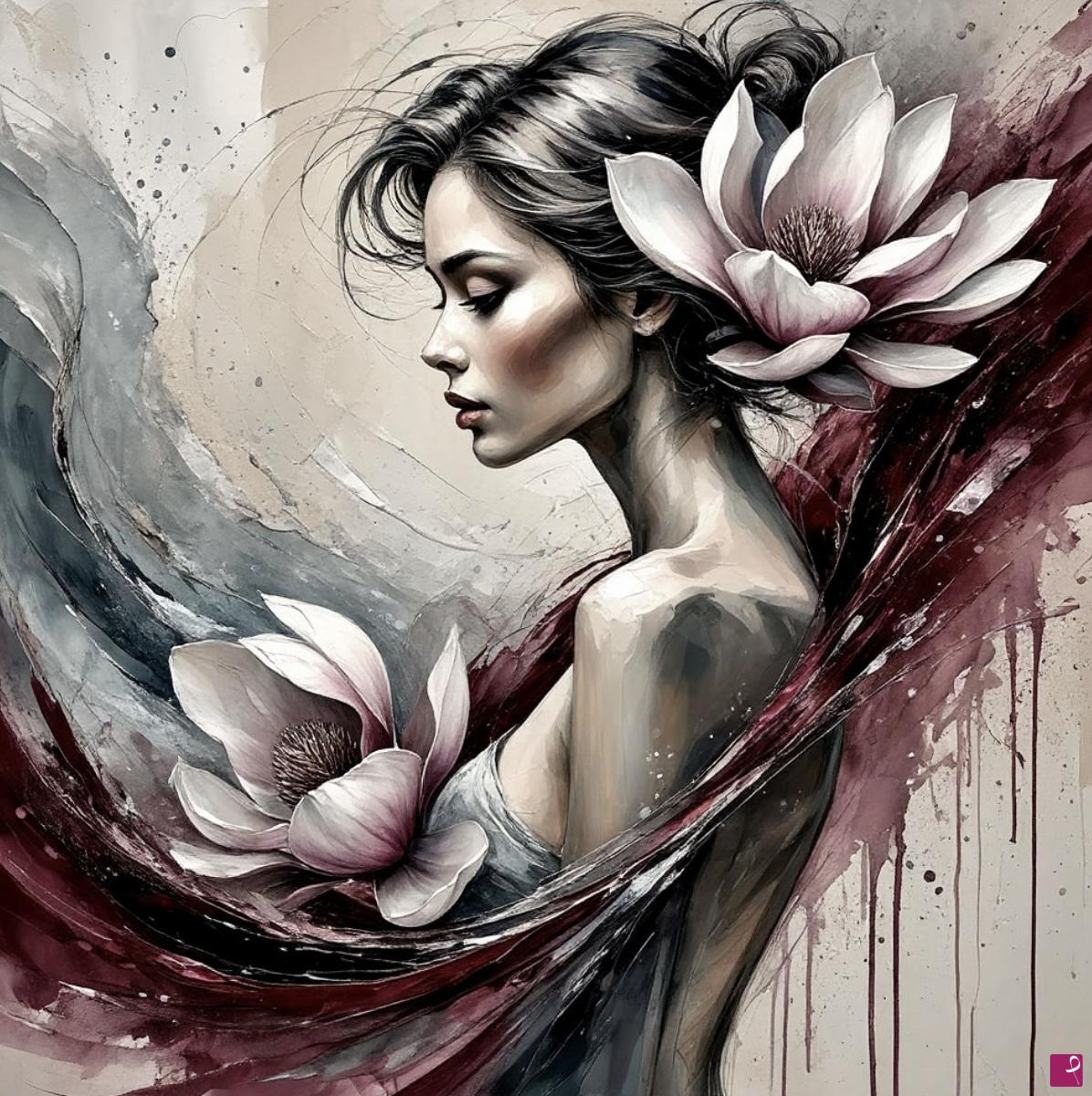 quadri in vendita online - Woman and white flowers 