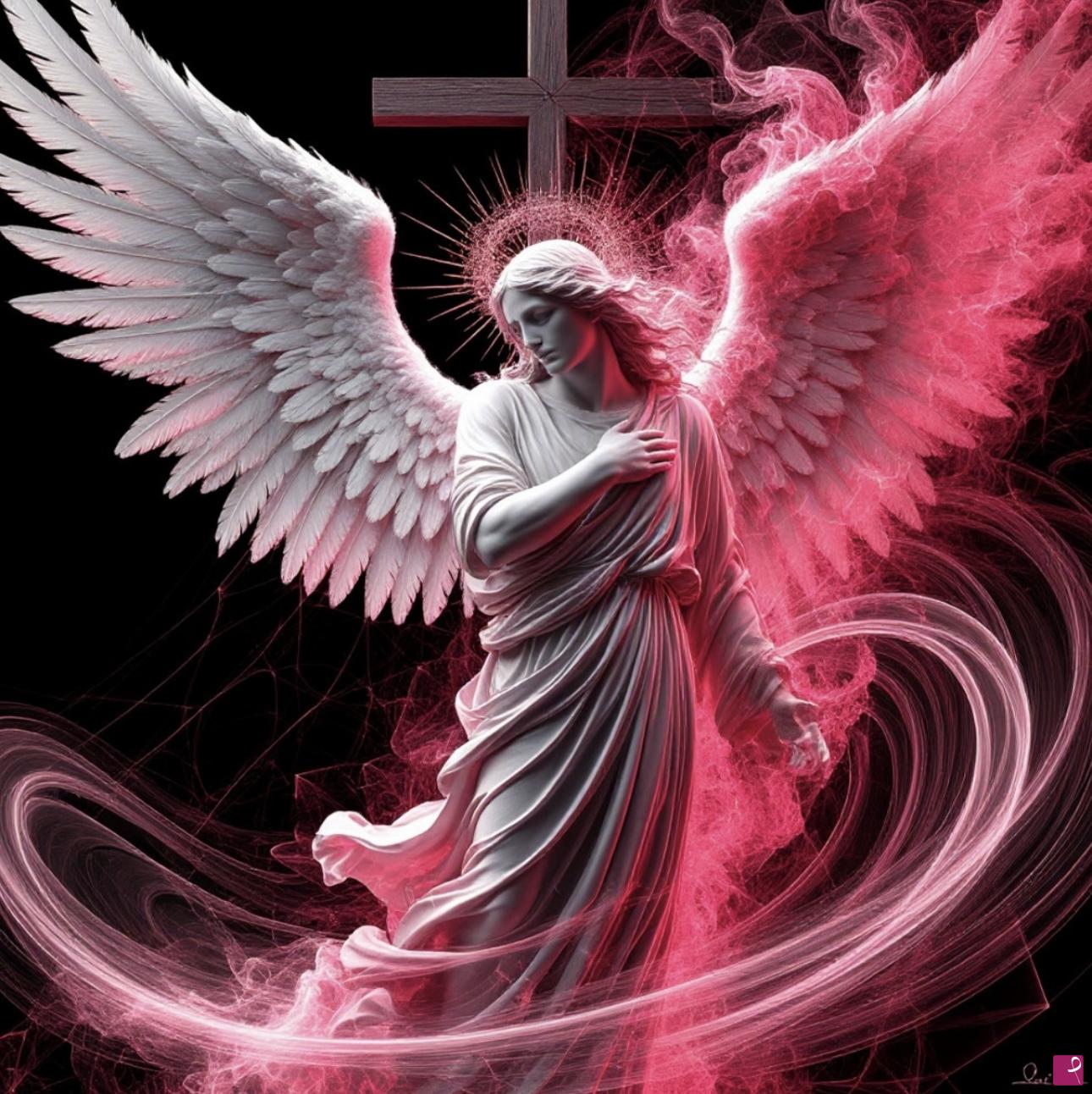 quadri in vendita online - Woman Angel and bible cross