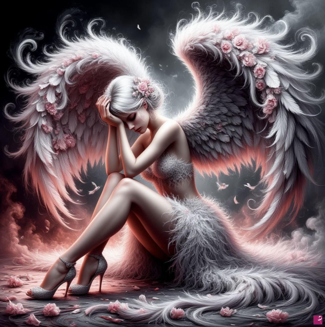 quadri in vendita online - Woman angel in sorrow