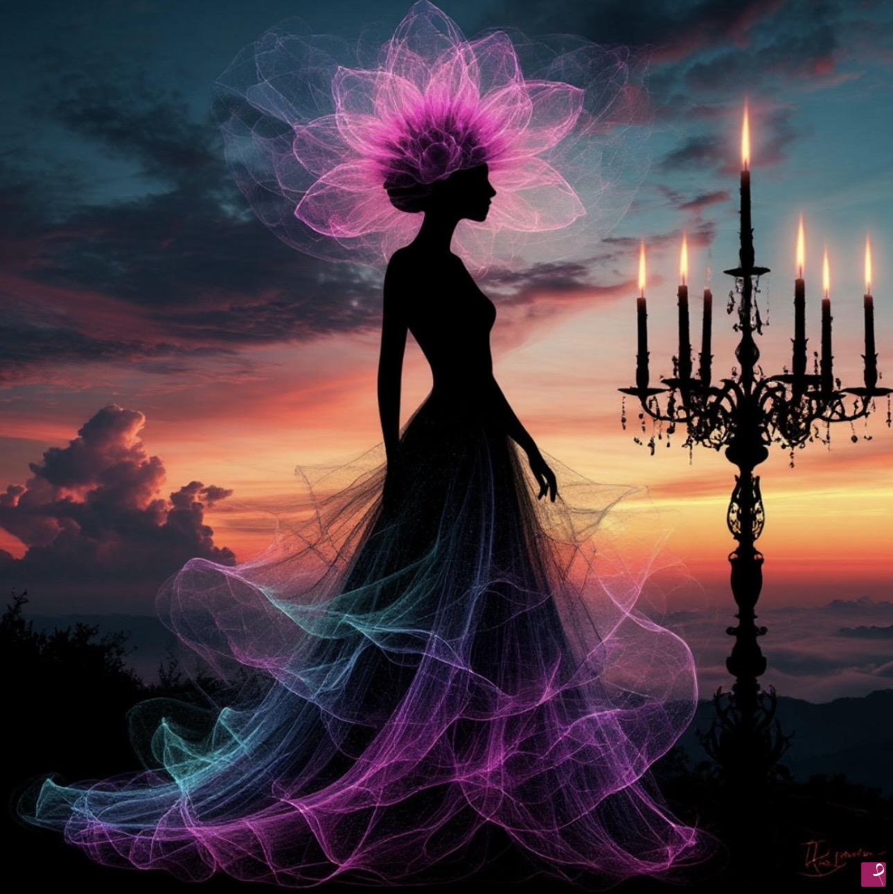 quadri in vendita online - Woman at sunset