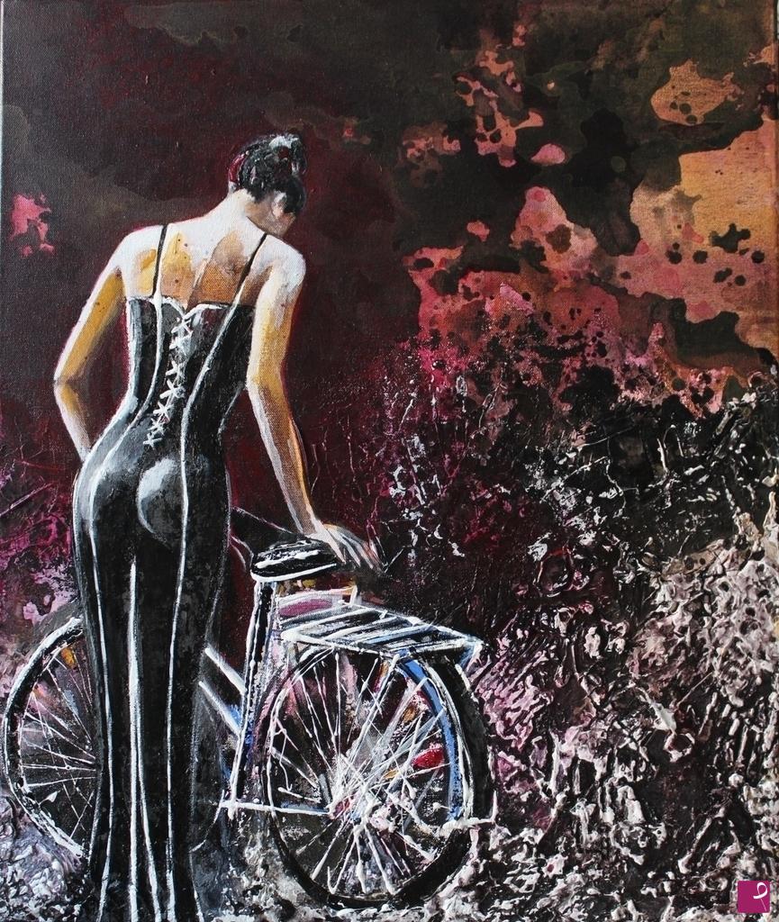 quadri in vendita online - Woman & Bike...by night