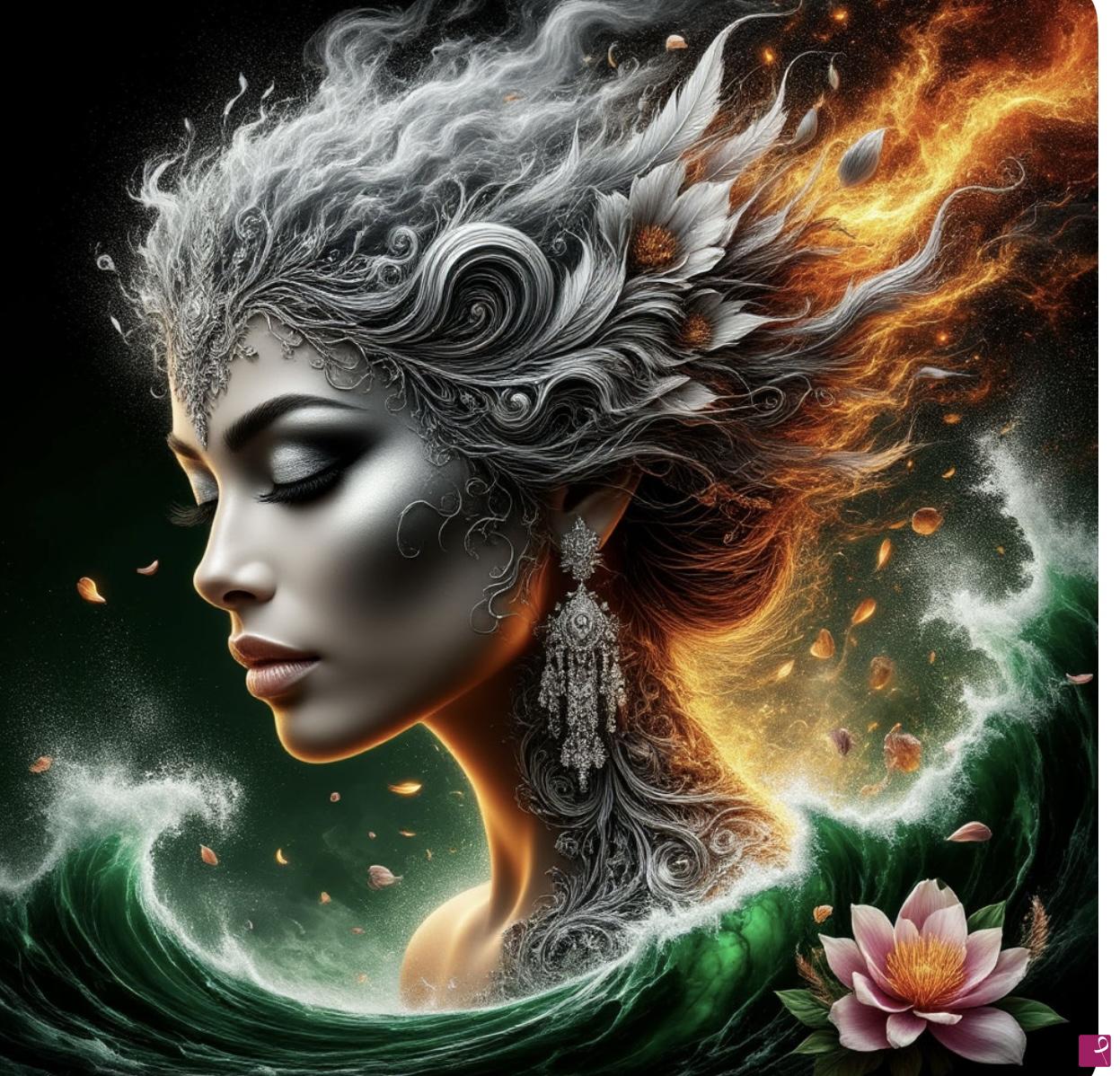 quadri in vendita online - Woman, fire, flower
