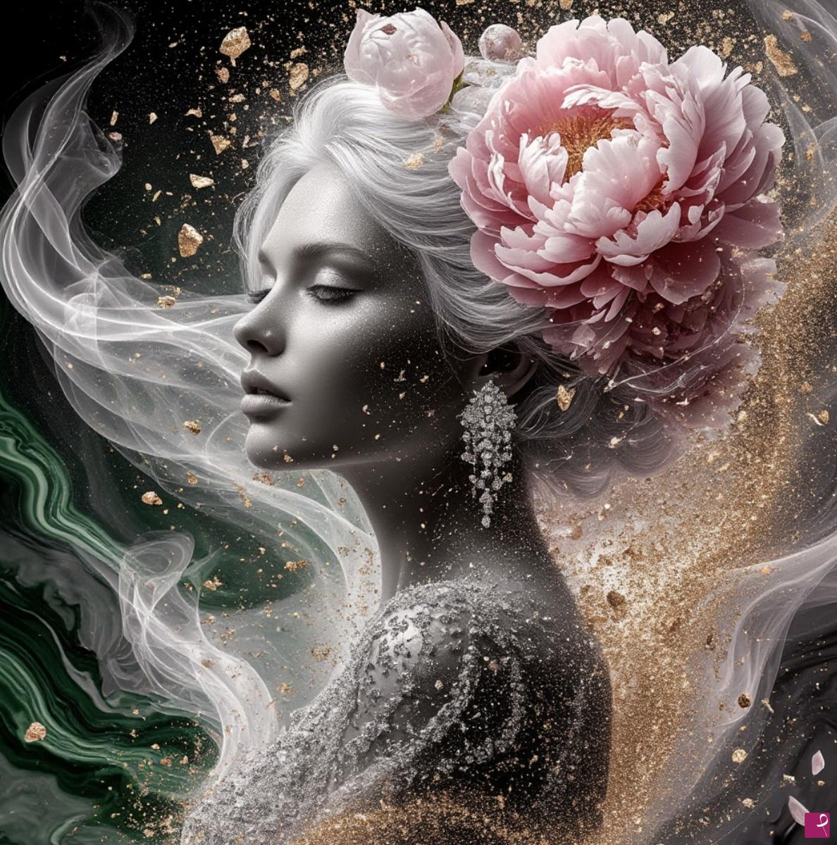 quadri in vendita online - Woman, flowers in head