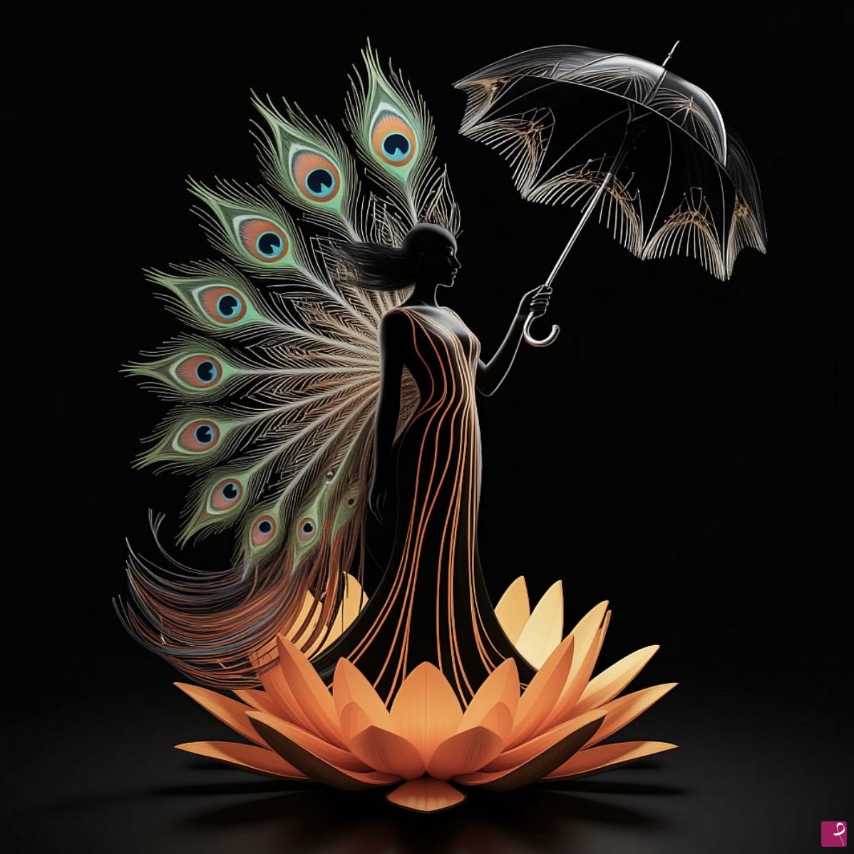 quadri in vendita online - Woman from flower and umbrella 