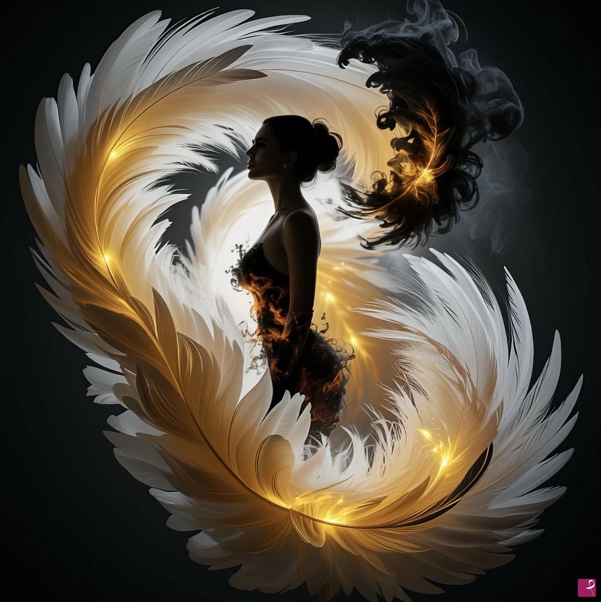 quadri in vendita online - Woman in an aura of feathers