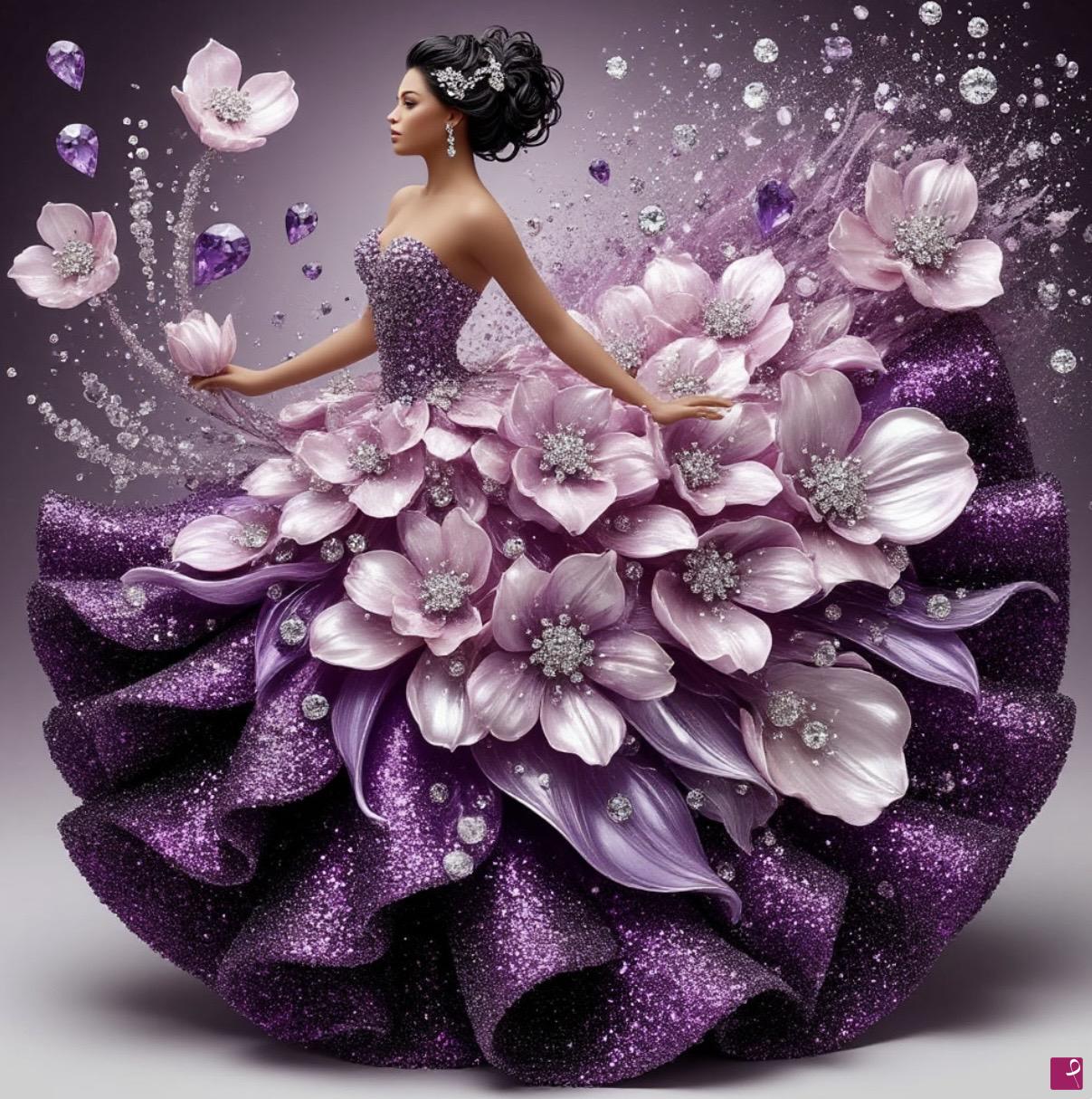 quadri in vendita online - Woman in big dress with flowers 