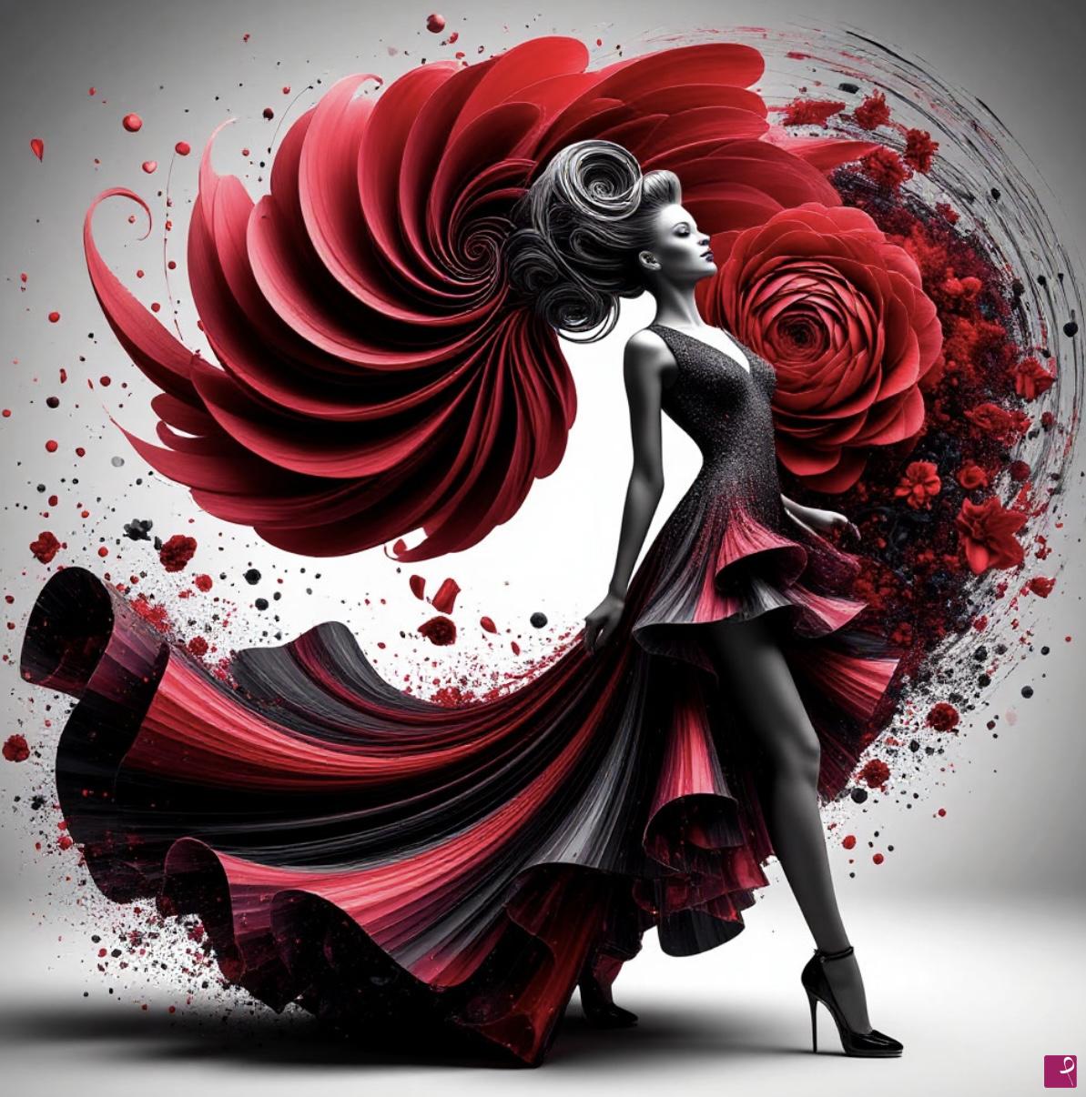 quadri in vendita online - Woman in big red dress 