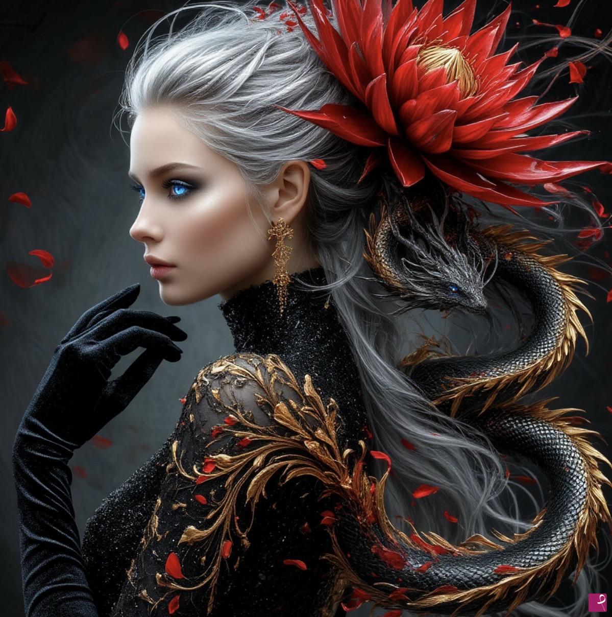 quadri in vendita online - Woman in black with blue eyes 