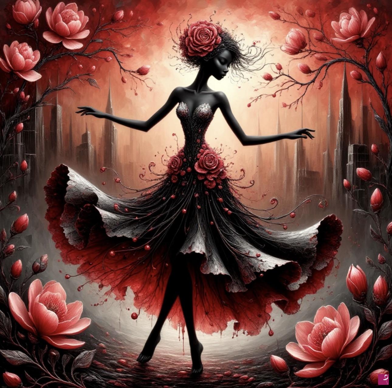 quadri in vendita online - Woman in city flowers