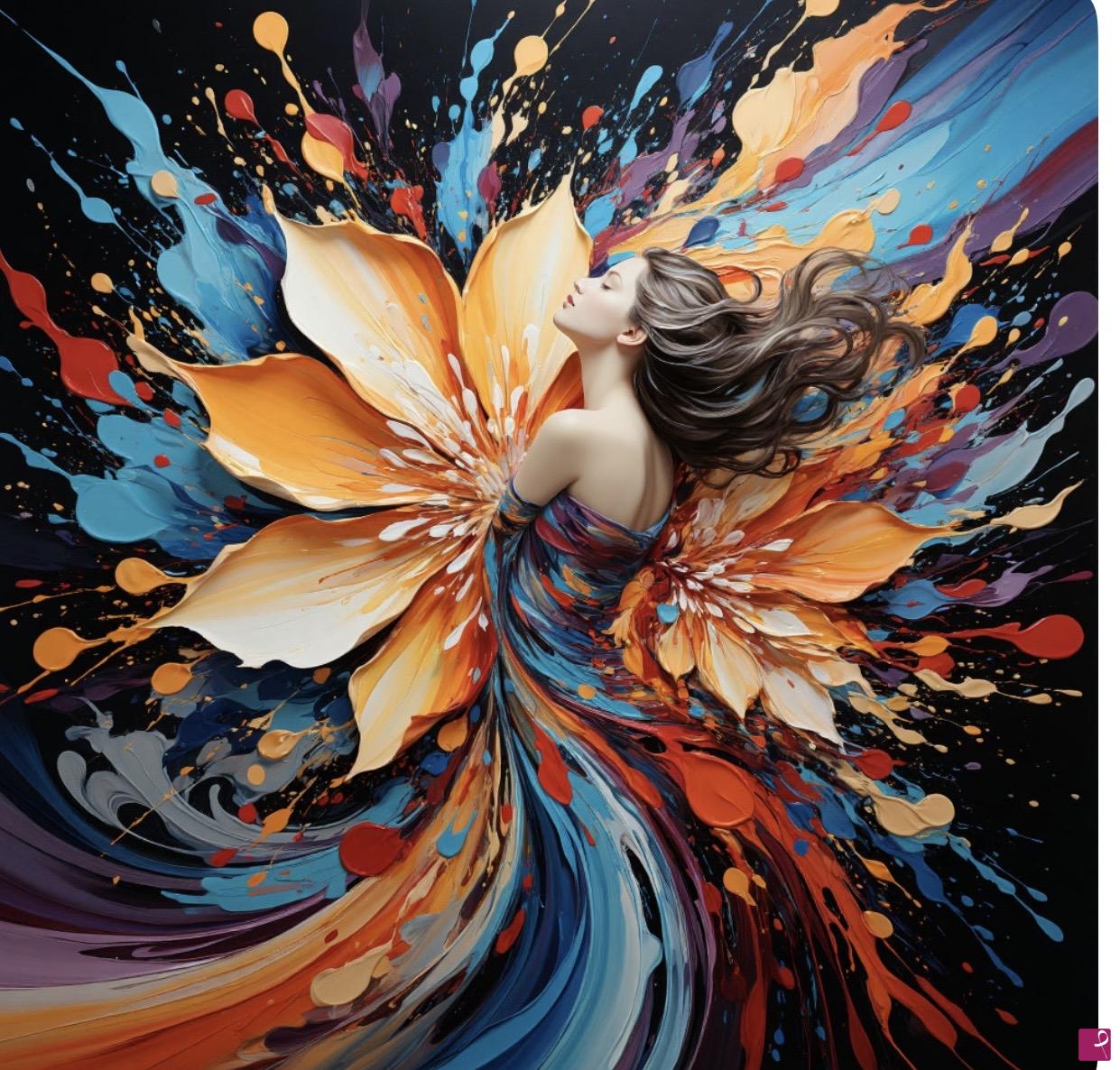 quadri in vendita online - Woman in colour flower