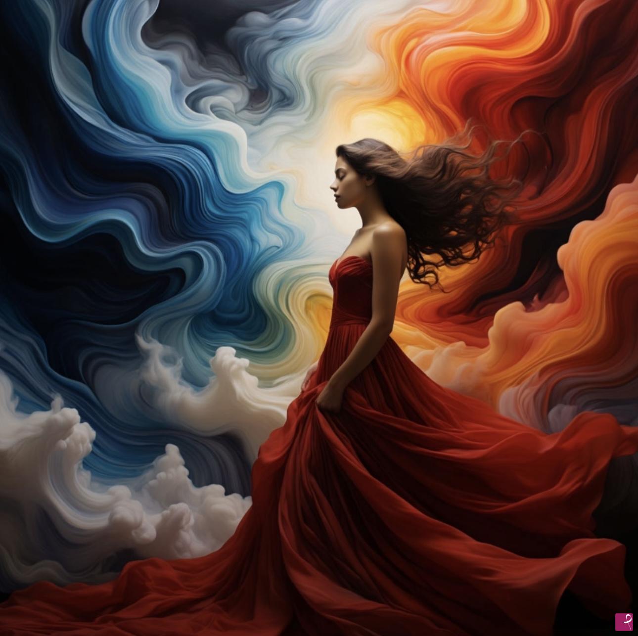 quadri in vendita online - Woman in colour sky