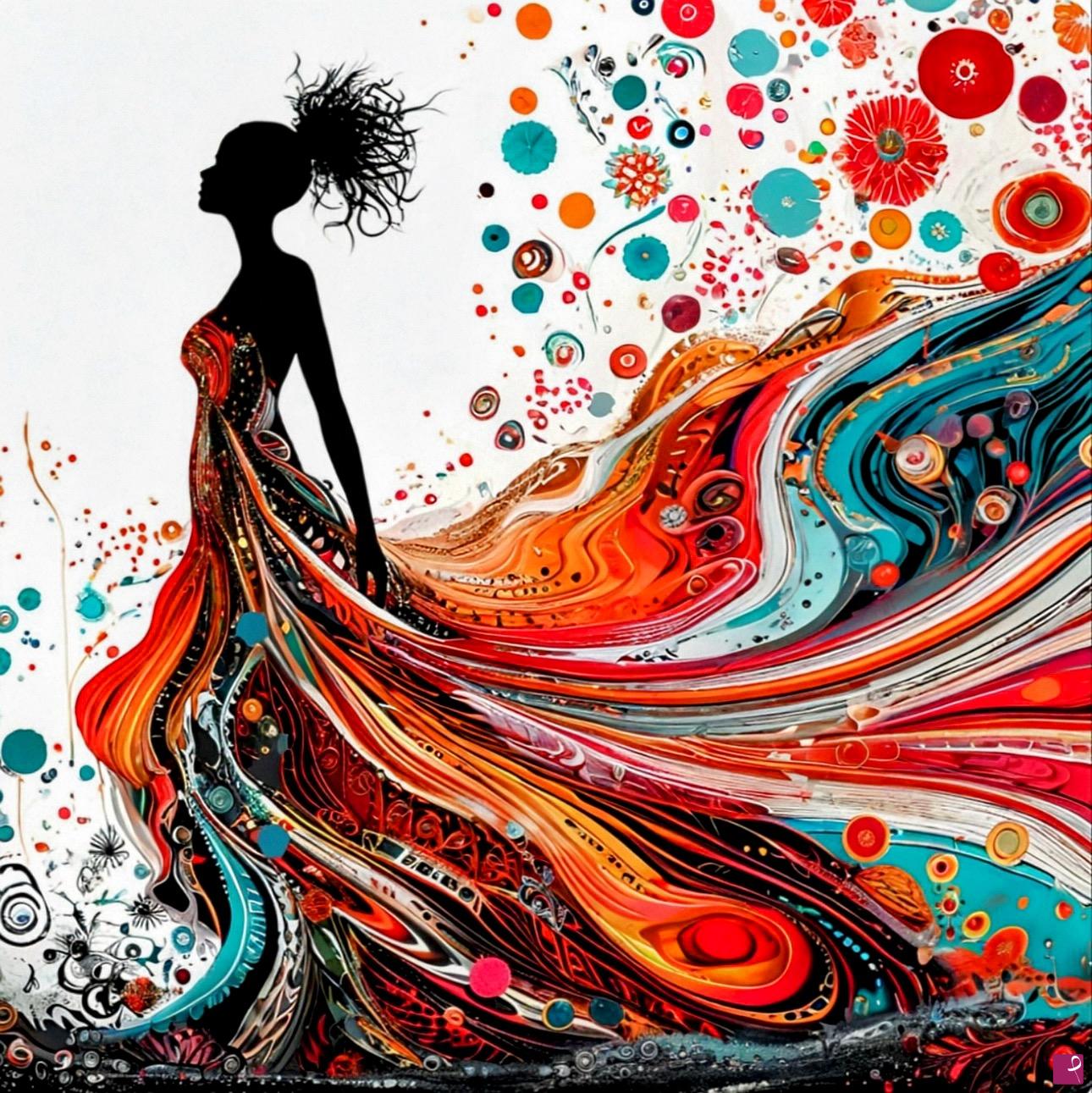 quadri in vendita online - Woman in coloured dress 