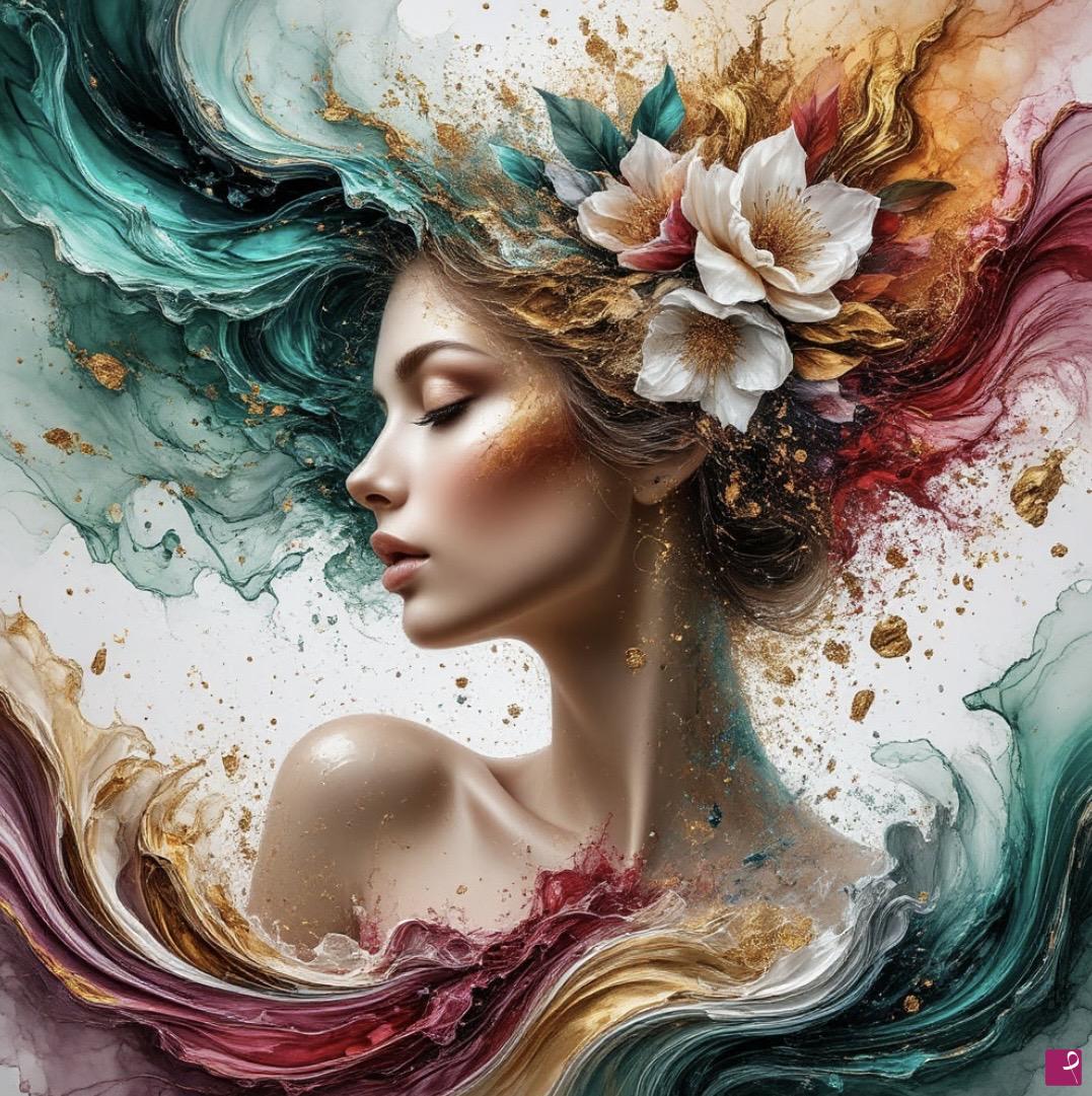 quadri in vendita online - Woman in coloured waves 