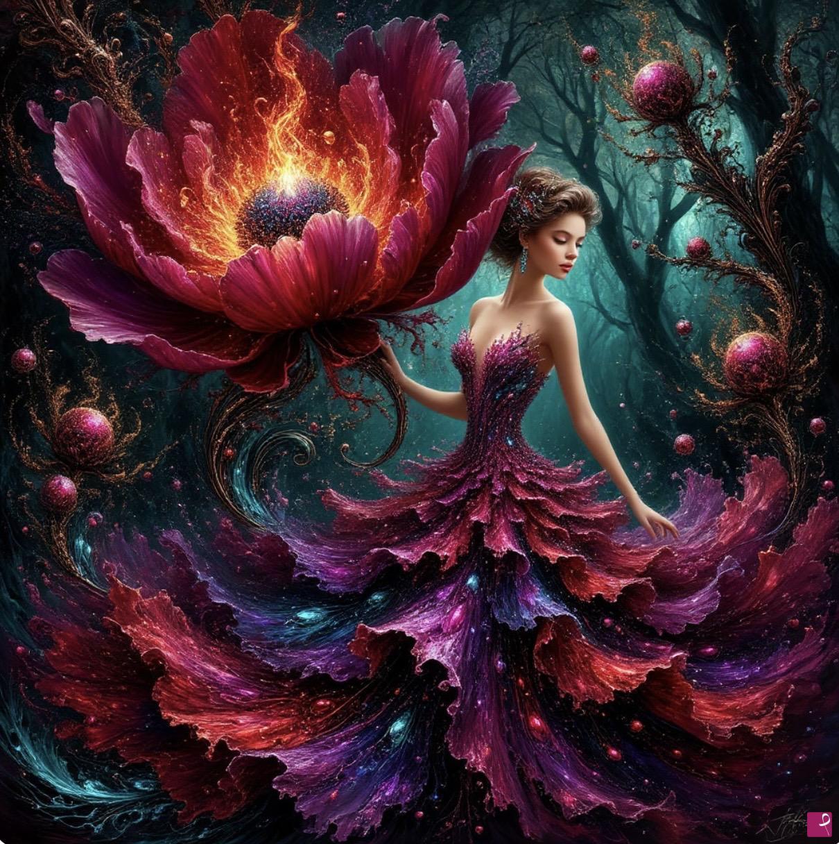 quadri in vendita online - Woman in dark forest 