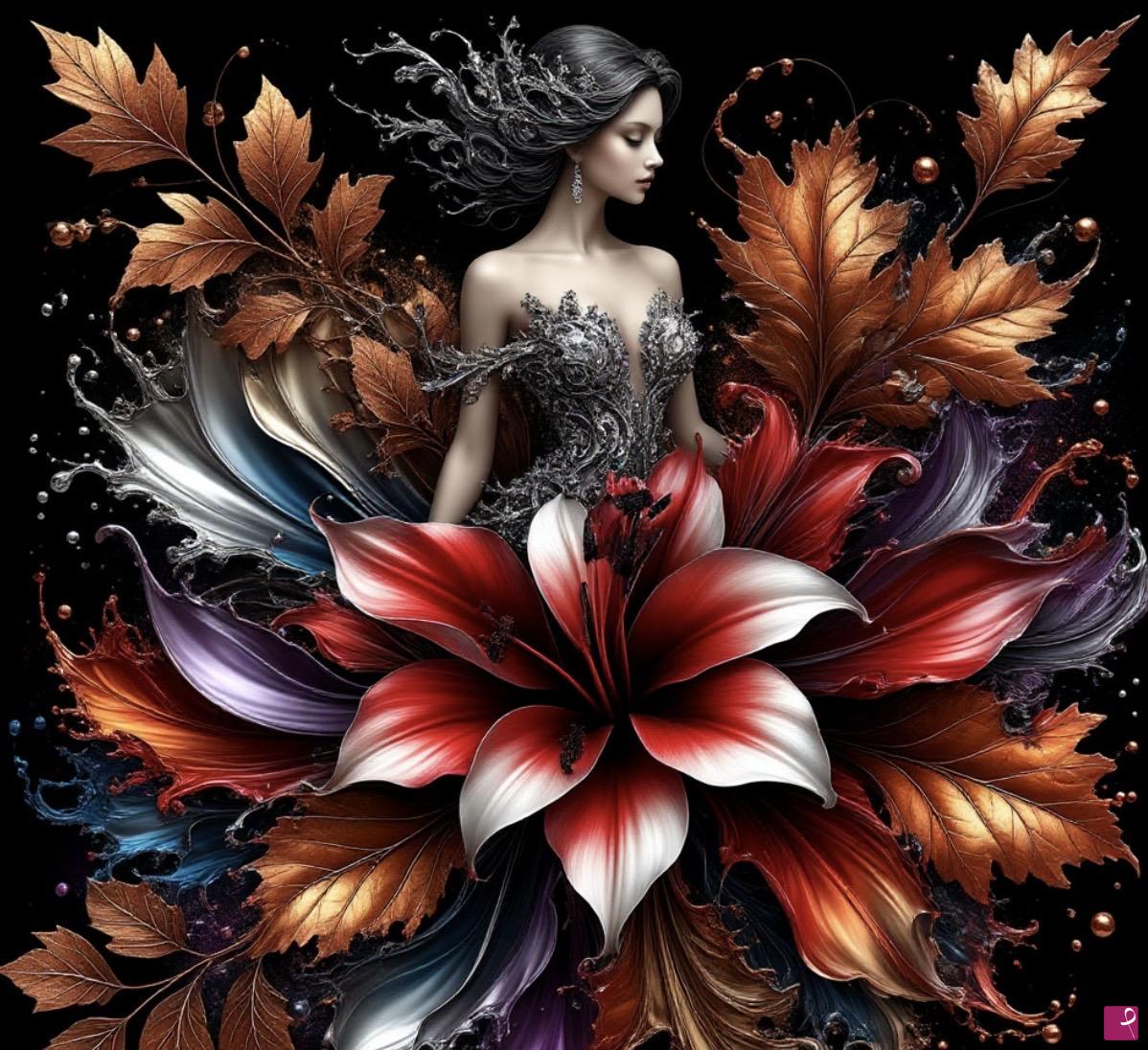 quadri in vendita online - Woman in dress and flowers 