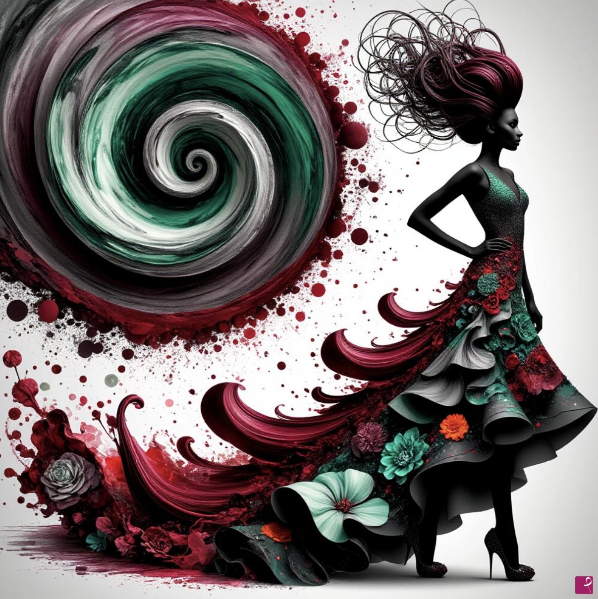 quadri in vendita online - Woman in dress with many flowers 