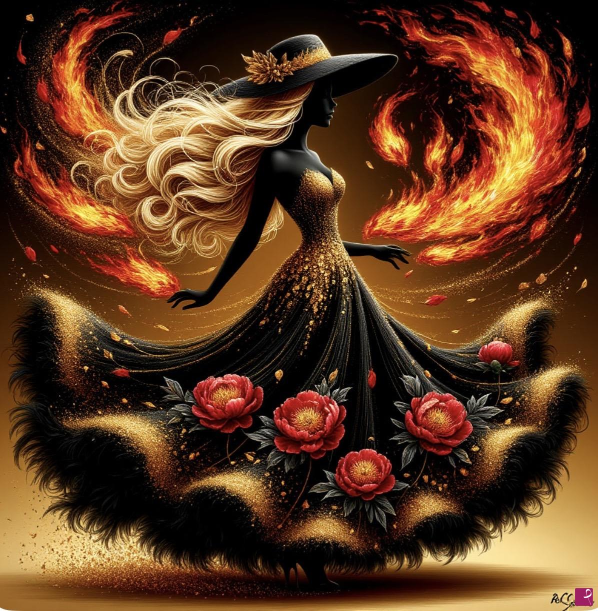 quadri in vendita online - Woman in fire dance 