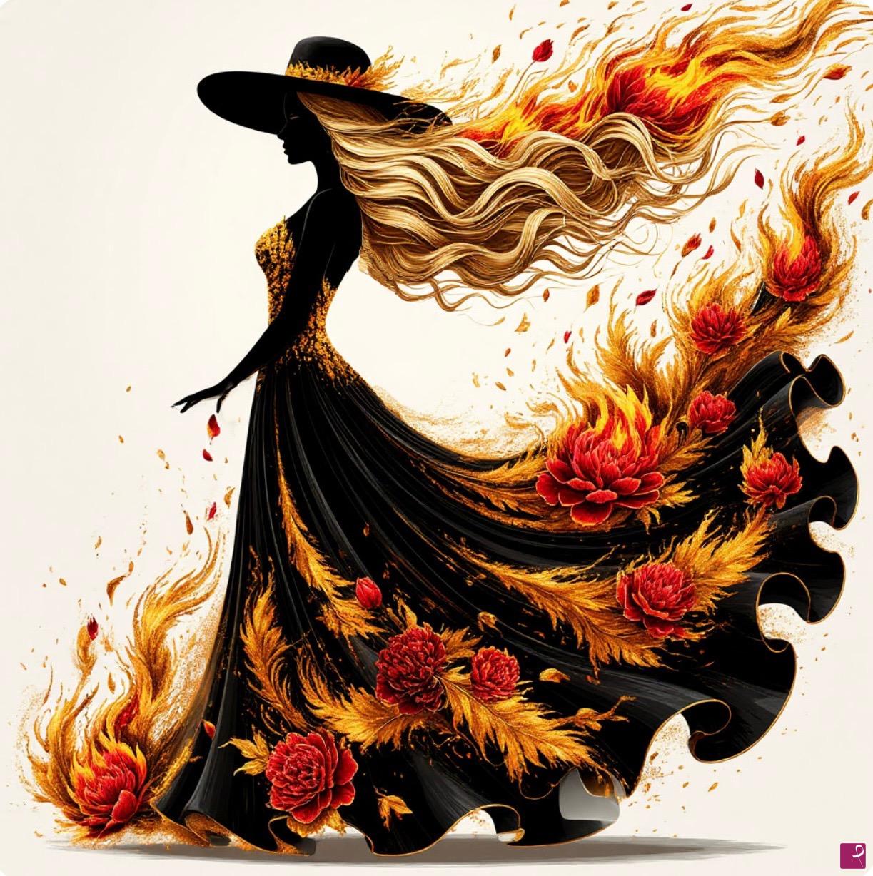 quadri in vendita online - Woman in fire dress 
