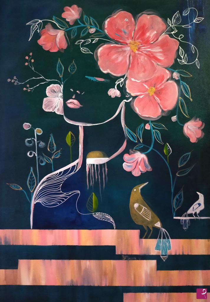 quadri in vendita online - Woman in flowers