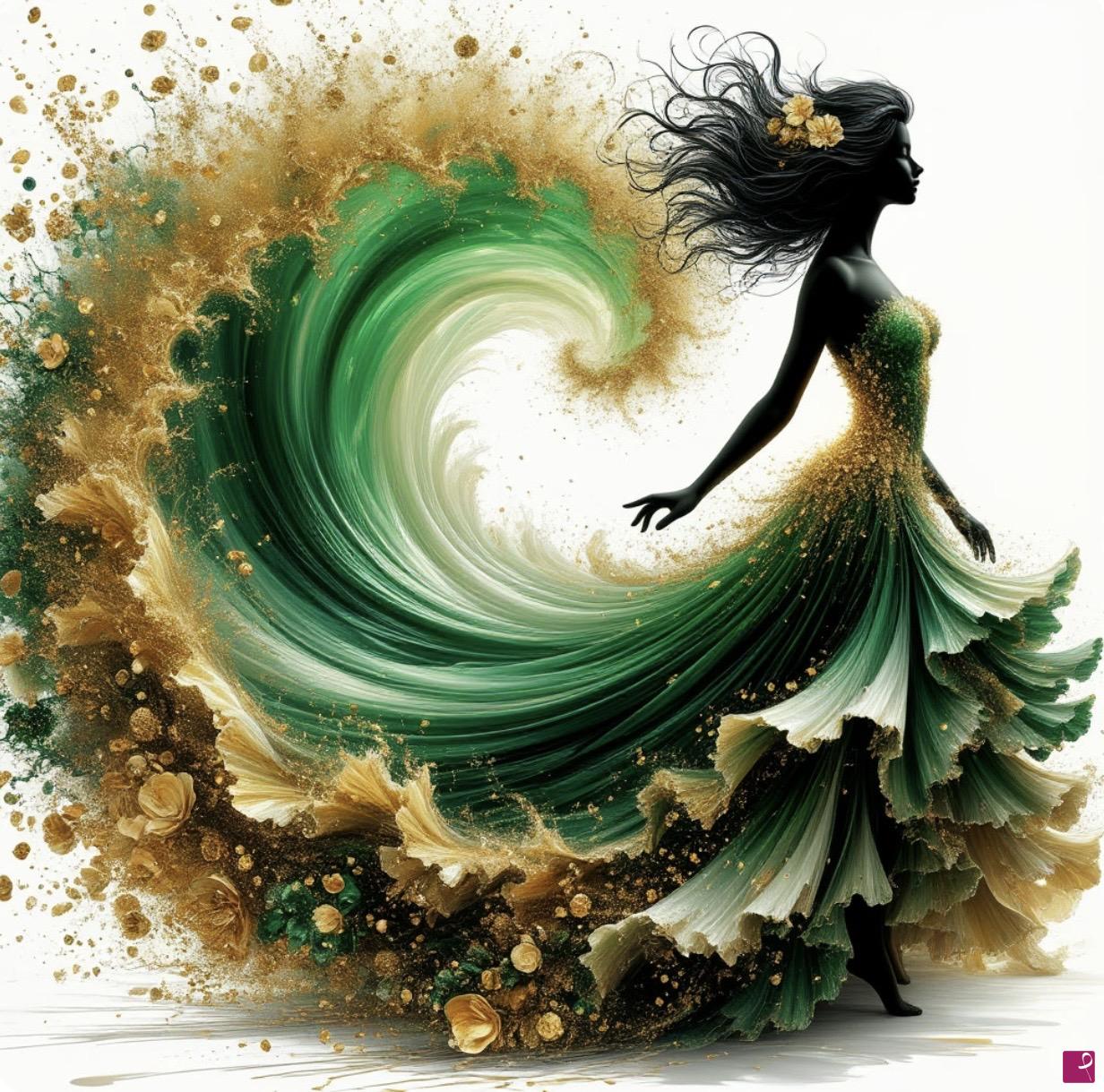 quadri in vendita online - Woman in green dress 